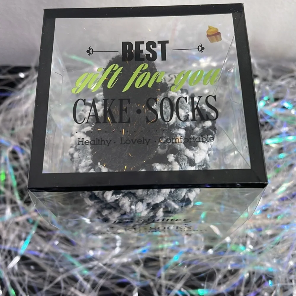 Confetti Cupcake Socks with Pom Poms in Box